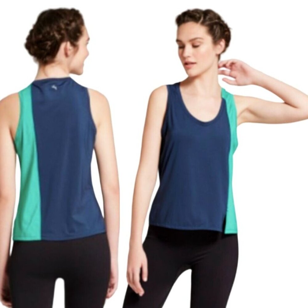 Joy Lab Women's Asymmetrical Color Block Navy Blue Tank Top Size Small